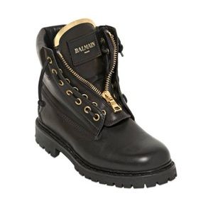 Balmain Black Leather Taiga Ankle Boots